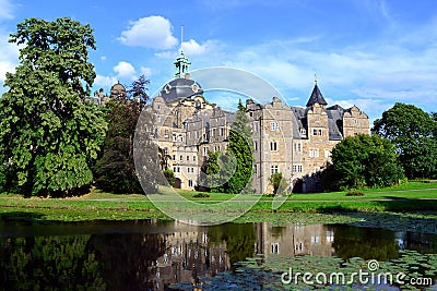 Bueckeburg SchloÃŸ Castle with reflections in the ponds. Editorial Stock Photo