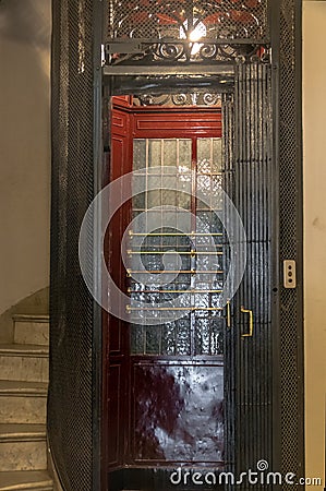 Detail of old elevator at Barolo Palace interior - Buenos Aires, Argentina Editorial Stock Photo