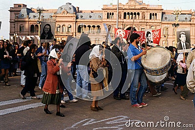 BUENOS AIRES, ARGENTI: Unidentified women march in Buenos Aires, Argentina with The Mothers of the Plaza de Mayo on Editorial Stock Photo