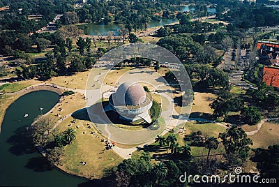 Buenos Aires, Argentina ,palermo air viux Park view of the planetarium of Buenos Aires, Argentina with a pond in Stock Photo