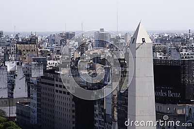 Buenos Aires Argentina panoramic view of Avenida 9 de Julio with the Obelisk of Doa with hotels and office buildings Editorial Stock Photo