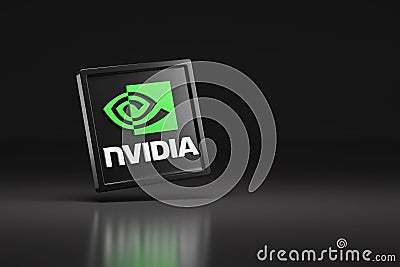 Buenos Aires, Argentina September 12th, 2023: Nvidia logo in three dimensions isolated on dark background. 3d illustration Cartoon Illustration