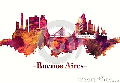 Buenos Aires Argentina skyline in Red Editorial Stock Photo