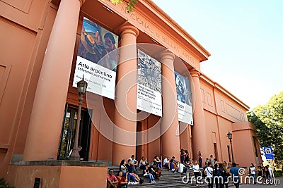 Stunning Facade of the National Museum of Fine Arts or Museo Nacional de Bellas Artes with Many Visitors Editorial Stock Photo