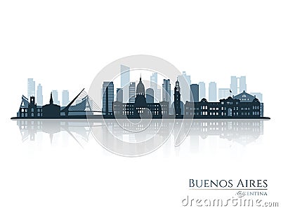 Buenos Aires skyline silhouette with reflection. Vector Illustration