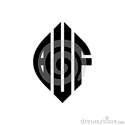 BUF circle letter logo design with circle and ellipse shape. BUF ellipse letters with typographic style. The three initials form a Vector Illustration