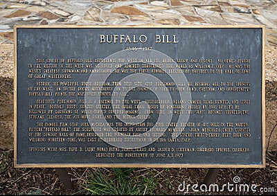 `Buffalo Bill` by Leonard McMurry atop Persimmon Hill outside the National Cowboy and Western Heritage Museum in Oklahoma City. Editorial Stock Photo