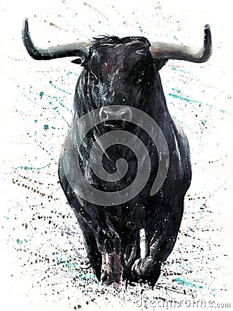 Buffalo black with background Bull watercolor painting with background, animals wildlife, Stock Photo