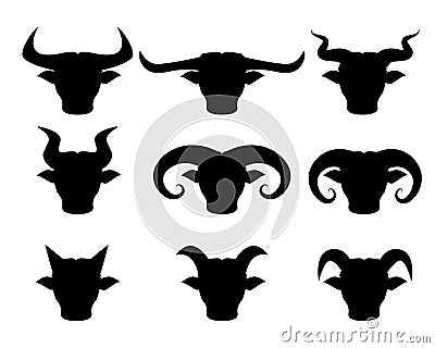 Buffalo and Bull head icons in silhouette Vector Illustration