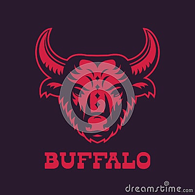 Buffalo, bull head logo element, red on dark Vector Illustration