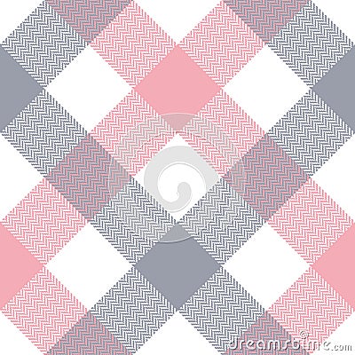 Buffalo check plaid in grey, pink, white. Seamless light pastel herringbone textured vector for spring and summer flannel shirt. Vector Illustration