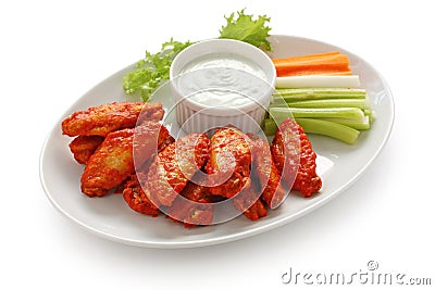 Buffalo chicken wings with blue cheese dip Stock Photo