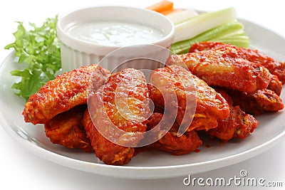 Buffalo chicken wings with blue cheese dip Stock Photo