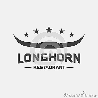 Buffalo Head Horn icon,Bull,cow, retro vintage texas restaurant longhorn logo Stock Photo