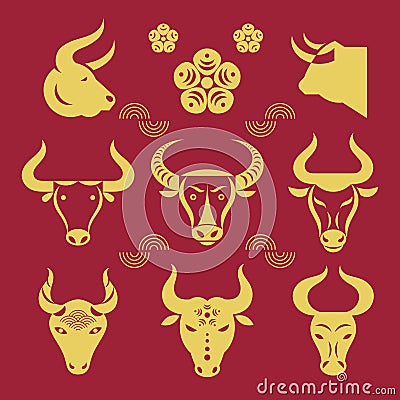 Buffalo head logo. Set of bulls logos. Vector Illustration