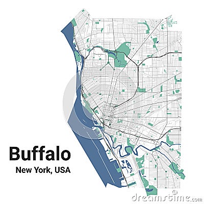 Buffalo map, New York, American city. Municipal administrative area map with rivers and roads, parks and railways Vector Illustration