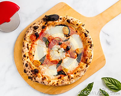 Buffalo Mozzarella Pizza From Wood Fired Oven Stock Photo