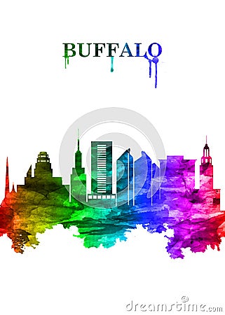 Buffalo New York skyline Portrait Rainbow Stock Photo