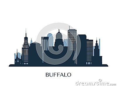 Buffalo skyline, monochrome silhouette. Vector Illustration