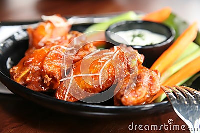 Buffalo Wings with Bleu Cheese Dipping Sauce Stock Photo