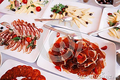 Buffet appetizers gourmet top view Stock Photo