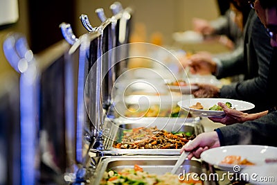 Buffet food, catering food party at restaurant, mini canapes, snacks and appetizers Editorial Stock Photo