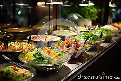 Buffet meals inside the restaurant with vegetable salads Stock Photo