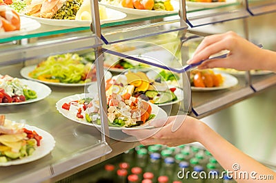 Buffet self service canteen display fresh salad Stock Photo