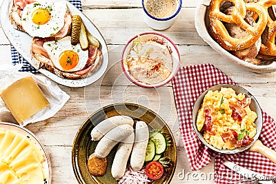 Buffet of traditional bavarian breakfast foods Stock Photo