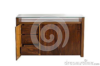 Buffet wood with glass furniture Stock Photo