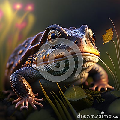 Bufo bufo, also known as the common toad. AI Generated Stock Photo