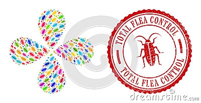 Total Flea Control Scratched Seal and Bug Multi Colored Rotation Stream Vector Illustration