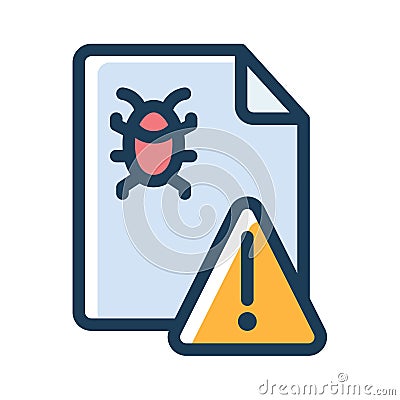 Bug detector report alert warning single isolated icon with dash or dashed line style Vector Illustration