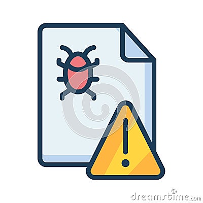 Bug detector report alert warning single isolated icon with filled line style Vector Illustration