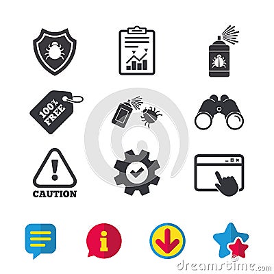 Bug disinfection signs. Caution attention icon. Vector Illustration