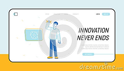 Bug Fixing and Front End Development Website Landing Page. Professional Operator of Technical Support Service Vector Illustration
