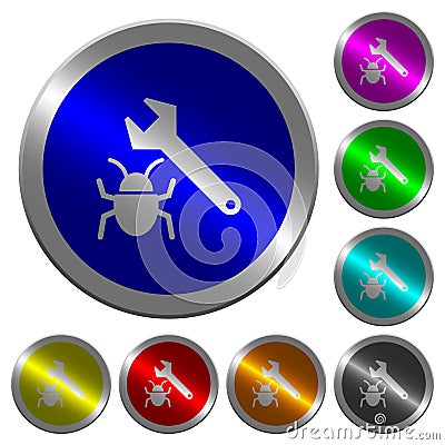 Bug fixing luminous coin-like round color buttons Stock Photo