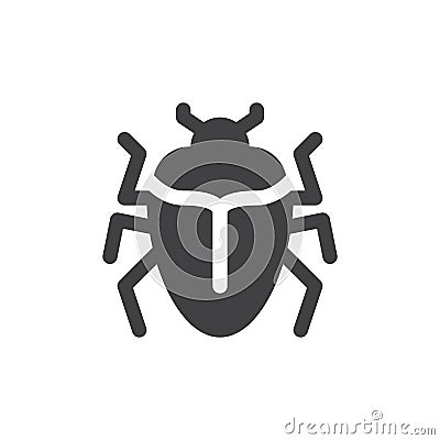 Bug icon vector, filled flat sign, solid pictogram isolated on white. Vector Illustration