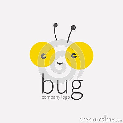 Bug logo, insect icon.Smiling cute little face, Kawai,linear cartoon tipster.Symbol for company,for digital and print Vector Illustration