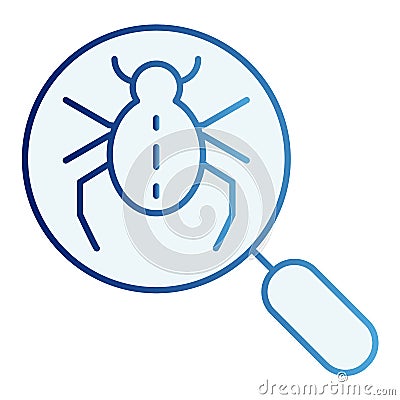 Bug searching flat icon. Magnifying glass and beetle blue icons in trendy flat style. Computer virus gradient style Vector Illustration