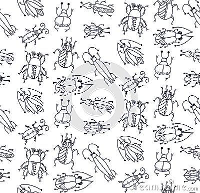 Bugs cute insects doodles seamless vector pattern Vector Illustration