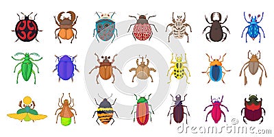 Bugs icon set, cartoon style Vector Illustration