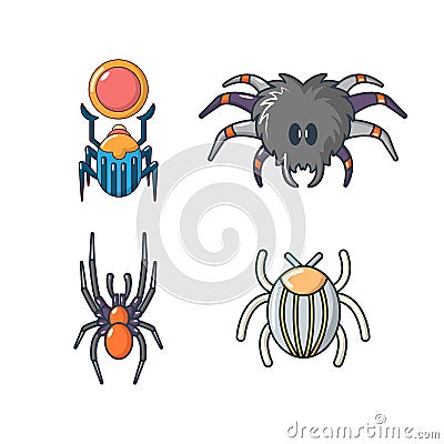 Bugs icon set, cartoon style Vector Illustration