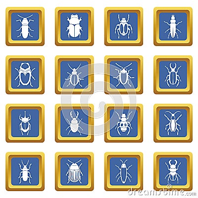 Bugs icons set blue Vector Illustration