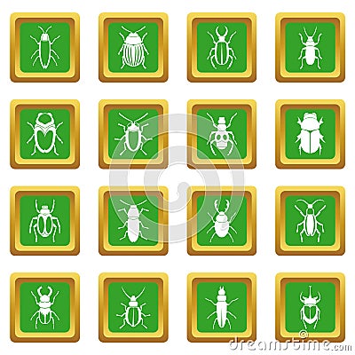 Bugs icons set green Vector Illustration