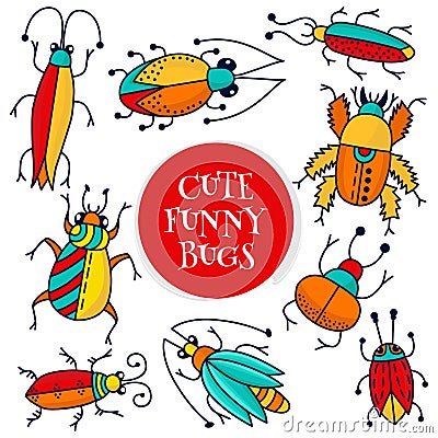 Bugs insects beetles vector set Vector Illustration