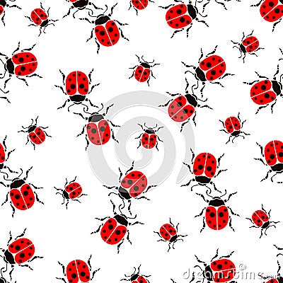 Bugs ladybug seamless pattern, insects vector background. For fabric design, wallpaper, wrapping, print, paper Vector Illustration