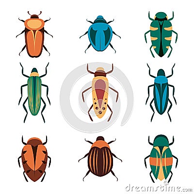 Bugs vector icons for web design isolated on white background. Bug and Insect set in cartoon style. Vector Illustration