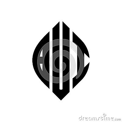 BUI circle letter logo design with circle and ellipse shape. BUI ellipse letters with typographic style. The three initials form a Vector Illustration