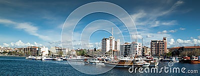 Buidings and boats on Canakkale shore Stock Photo